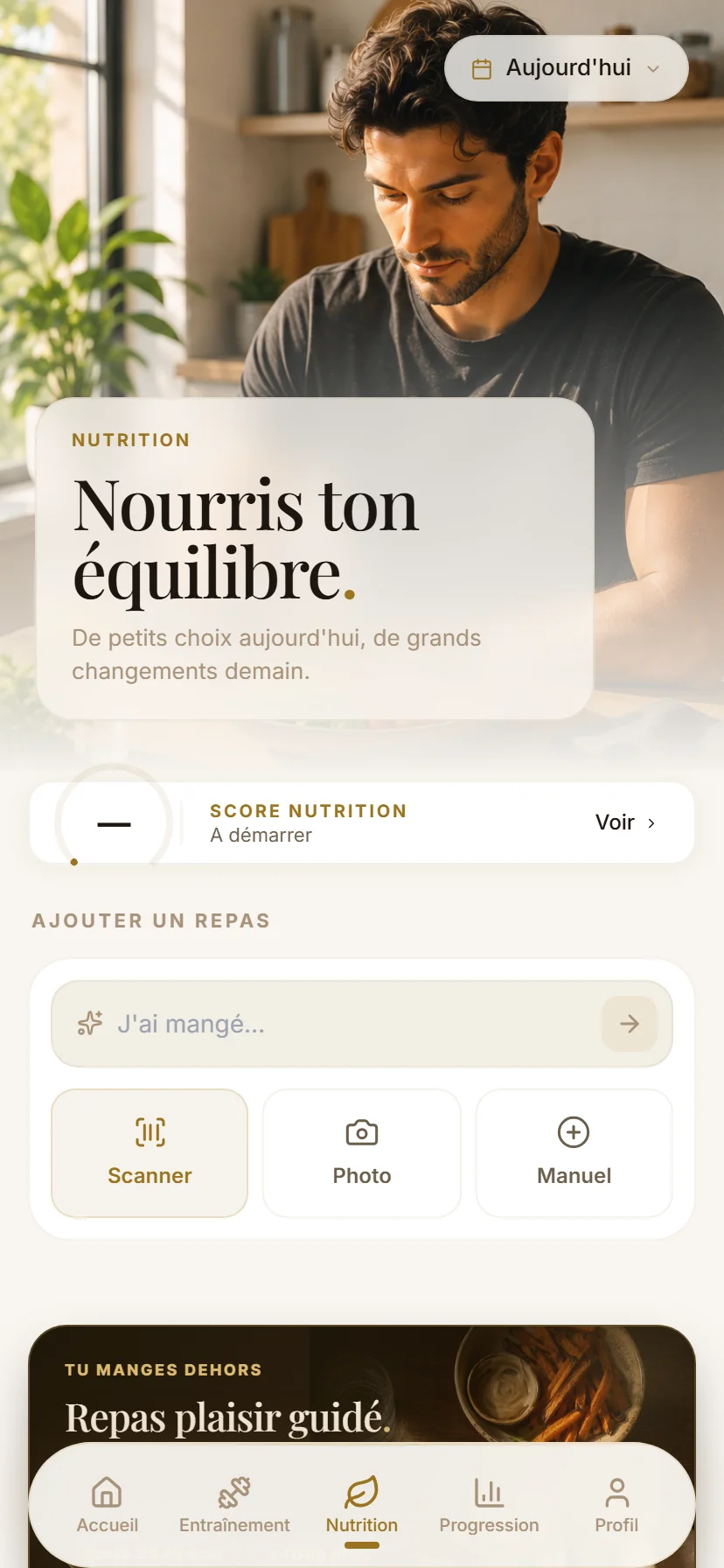 Nutrition Kaiso — score nutrition, anneau calorique, macros et coach IA
